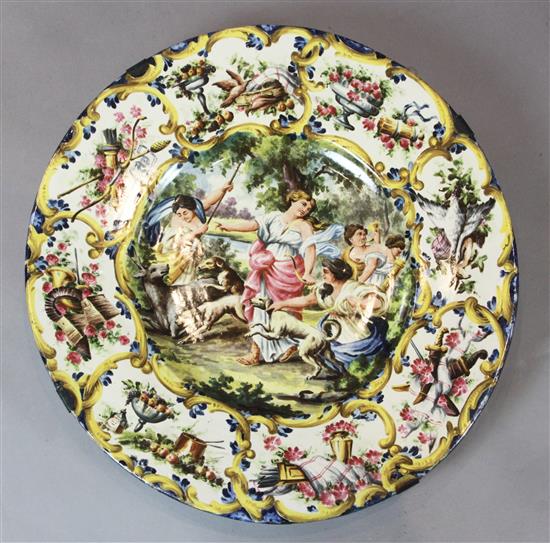 A large Italian maiolica charger, 24.5in.